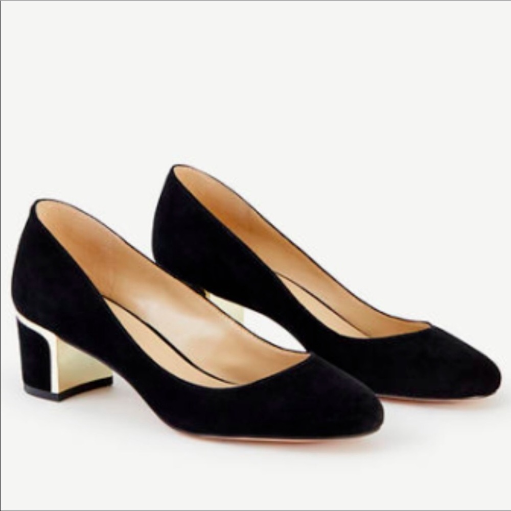 Ann Taylor Black Suede Round Toe Chunky Gold Heel